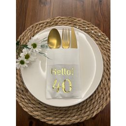 Kidspartim 12'li 40x40 cm Gold Yaldızlı Beyaz Cepli Hello Kırk Yaş Peçete