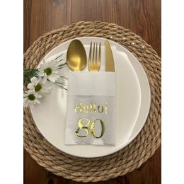 Kidspartim 12'li 40x40 cm Gold Yaldızlı Beyaz Cepli Hello Seksen Yaş Peçete
