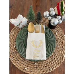 Kidspartim 12'li 40x40 cm Gold Yaldızlı Beyaz Cepli Küçük Geyik Boynuzu Peçete