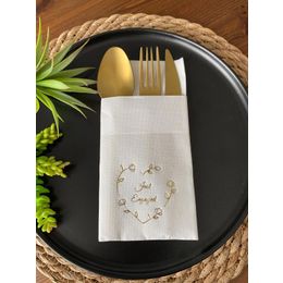 Kidspartim 12'li 40x40 cm Gold Yaldızlı Beyaz Kalp Çelenk Just Engaged Cepli Peçete