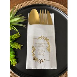 Kidspartim 12'li 40x40 cm Gold Yaldızlı Beyaz Mutluluğumuzu Bizimle Paylaştığınız İçin Teşekkür Ederiz Cepli Peçete