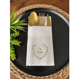 Kidspartim 12'li 40x40 cm Gold Yaldızlı Beyaz Söz Verdik Kalp Çelenk Cepli Peçete