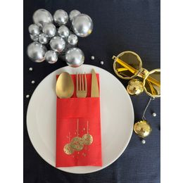 Kidspartim 12'li 40x40 cm Gold Yaldızlı Kırmızı Disco Topu Cepli Peçete