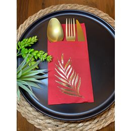 Kidspartim 12'li 40x40 cm Gold Yaldızlı Kırmızı Yaprak Cepli Peçete