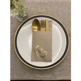 Kidspartim 12'li 40x40 cm Gold Yaldızlı Kraft Ay Desenli İyi Bayramlar Cepli Peçete