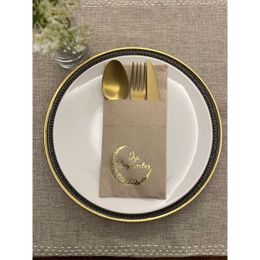 Kidspartim 12'li 40x40 cm Gold Yaldızlı Kraft Ay Desenli İyi Bayramlar Cepli Peçete