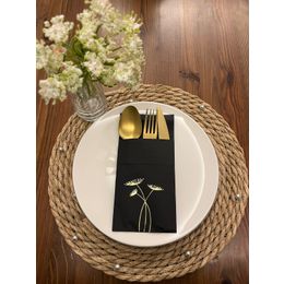 Kidspartim 12'li 40x40 cm Gold Yaldızlı Siyah Cepli Havuç Çiçeği Peçete