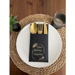 Kidspartim 12'li 40x40 cm Gold Yaldızlı Siyah Çerçeveli Kına Gecemize Hoşgeldiniz Cepli Peçete