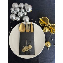 Kidspartim 12'li 40x40 cm Gold Yaldızlı Siyah Disco Topu Cepli Peçete