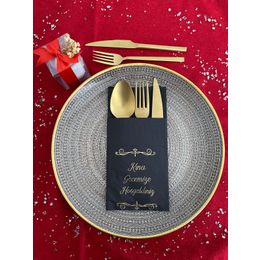 Kidspartim 12'li 40x40 cm Gold Yaldızlı Siyah Kına Gecemize Hoşgeldiniz Cepli Peçete