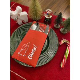 Kidspartim 12'li 40x40 cm Gümüş Kırmızı Cepli Aır Touch Yılbaşı Cheers Modeli Peçete