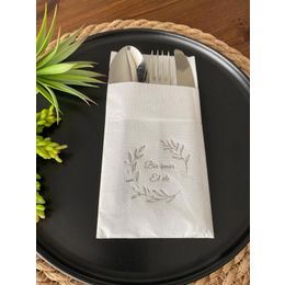 Kidspartim 12'li 40x40 cm Gümüş Yaldızlı Beyaz Bir Ömür El Ele Cepli Peçete