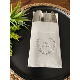 Kidspartim 12'li 40x40 cm Gümüş Yaldızlı Beyaz Söz Verdik Kalp Çelenk Cepli Peçete
