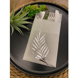 Kidspartim 12'li 40x40 cm Gümüş Yaldızlı Beyaz Yaprak Cepli Aır Touch Peçete