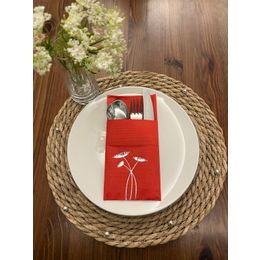 Kidspartim 12'li 40x40 cm Gümüş Yaldızlı Kırmızı Cepli Havuç Çiçeği Peçete