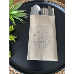 Kidspartim 12'li 40x40 cm Gümüş Yaldızlı Kraft Kalp Çelenk Just Engaged Cepli Peçete