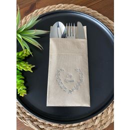 Kidspartim 12'li 40x40 cm Gümüş Yaldızlı Kraft Söz Verdik Kalp Çelenk Cepli Peçete