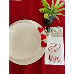 Kidspartim 12'li 40x40 cm Kırmızı Yaldızlı Beyaz Cepli Aır Touch Kalpli Love Yazılı Peçete