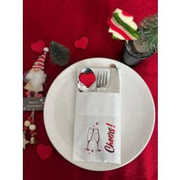 Kidspartim 12'li 40x40 cm Kırmızı Yaldızlı Beyaz Cepli Yılbaşı Cheers Modeli Peçete