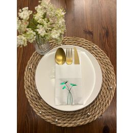 Kidspartim 12'li 40x40 cm Yeşil Yaldızlı Beyaz Cepli Havuç Çiçeği Peçete