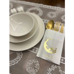 Kidspartim 12'li Gold Yaldızlı Beyaz Hoşgeldin Ramazan Yeni Ay Desenli Cepli Peçete