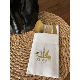 Kidspartim 12'li Gold Yaldızlı Beyaz Kuwait Town Cepli Peçete