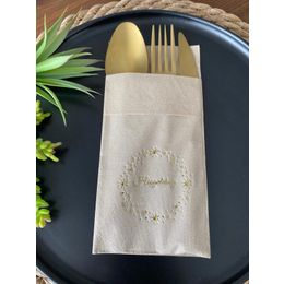 Kidspartim 12'li Gold Yaldızlı Kraft Yıldız Çerçeveli Hoşgeldiniz Cepli Peçete
