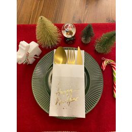 Kidspartim 12'li Gold Yaldızlı Yılbaşı Happy New Year Beyaz Renkli Kağıt Cepli Peçete