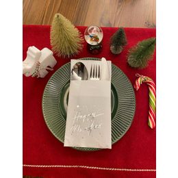 Kidspartim 12'li Gümüş Yaldızlı Yılbaşı Happy New Year Beyaz Renkli Kağıt Cepli Peçete