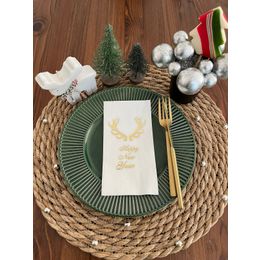 Kidspartim 16'lı Gold Yaldızlı Beyaz Happy New Year Küçük Geyik Boynuzu Peçete