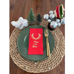 Kidspartim 16'lı Gold Yaldızlı Kırmızı Happy New Year Küçük Geyik Boynuzu Peçete