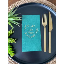 Kidspartim 16'lı Gold Yaldızlı Yeşil Kalp Çelenk Just Engaged Peçete
