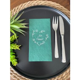 Kidspartim 16'lı Gümüş Yaldızlı Yeşil Kalp Çelenk Just Engaged Peçete