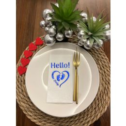 Kidspartim 16'lı Mavi Yaldızlı Beyaz hello Baby Ayaklı Peçete