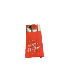 Kidspartim Gümüş Yaldızlı Yılbaşı Happy New Year 12’li Kırmızı Renkli Kağıt Cepli Peçete
