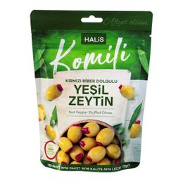 Komili Kırmızı Biber Dolgulu 170 gr Yeşil Zeytin