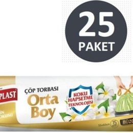 Koroplast 25 Paket 15'li Koku Hapsetme Yasemin Büzgülü Orta Boy Çöp Torbası