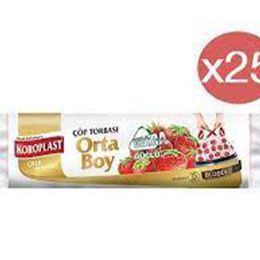 Koroplast Ekstra Güçlü Çilek Büzgülü Orta Boy 15 x 25 Paket Çöp Torbası