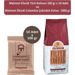 Kurukahveci Mehmet Efendi 10x100 gr Türk Kahvesi + 1 kg Colombian Çekirdek Kahve