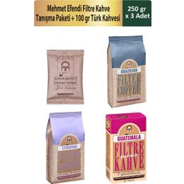 Kurukahveci Mehmet Efendi 3x250 gr Filtre Kahve Tanışma Paketi + 100 gr Türk Kahvesi