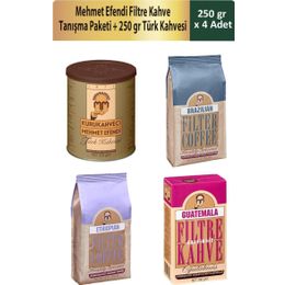 Kurukahveci Mehmet Efendi 3x250 gr Filtre Kahve Tanışma Paketi + 250 gr Türk Kahvesi