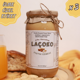Laçoko 3 kg İsme Kişiye Özel Şekersiz, Saf, Katkısız Fıstık Ezmesi Glutensiz, Vegan, Doğal Çifte Kavrulmuş Yer Fıstığı Ezmesi
