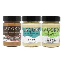 Laçoko 320 gr Deneme Serisi Çikolatalı Fıstık, Az Kavrulmuş ve Az Kavrulmuş Parçacıklı Fıstık Ezmesi