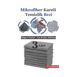 Larimar 3'lü 50x70 cm Mikrofiber Kareli Genel Temizlik Bezi