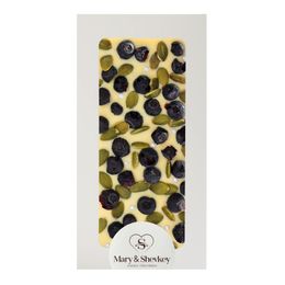 Mary & Shevkey 115 gr Kuvertür Çikolata Kabak Çekirdeği İnci Şeker ve Yaban Mersini İçeren Meyveli Lüks Kuvertür Standart Beyaz Çikolata