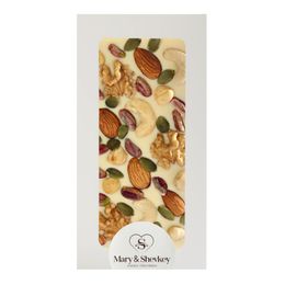 Mary & Shevkey 130 gr Kuvertür Çikolata Badem Kaju Ceviz Fındık Antep fıstığı Kabak Çekirdeği İçeren Besleyici Lüks Kuvertür Standart Beyaz Çikolata