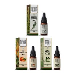 Masala 3x10 ml Kan Portakalı Yağı + Biberiye Kuşdili + Niaouli Yağı