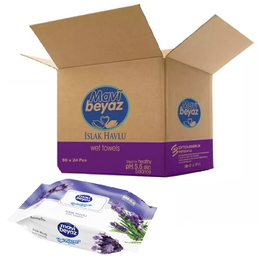 Mavi Beyaz 90 Yaprak Lavanta 24'lü Set 90 Yaprak Plastik Kapaklı Islak Havlu Mendil