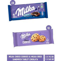 Milka 168 gr Choco Cookies Damla Çikolatalı Kurabiye + 2x92 gr Oreo Sandwich Tablet Çikolata