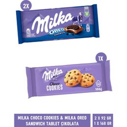 Milka 168 gr Choco Cookies Damla Çikolatalı Kurabiye + 2x92 gr Oreo Sandwich Tablet Çikolata
